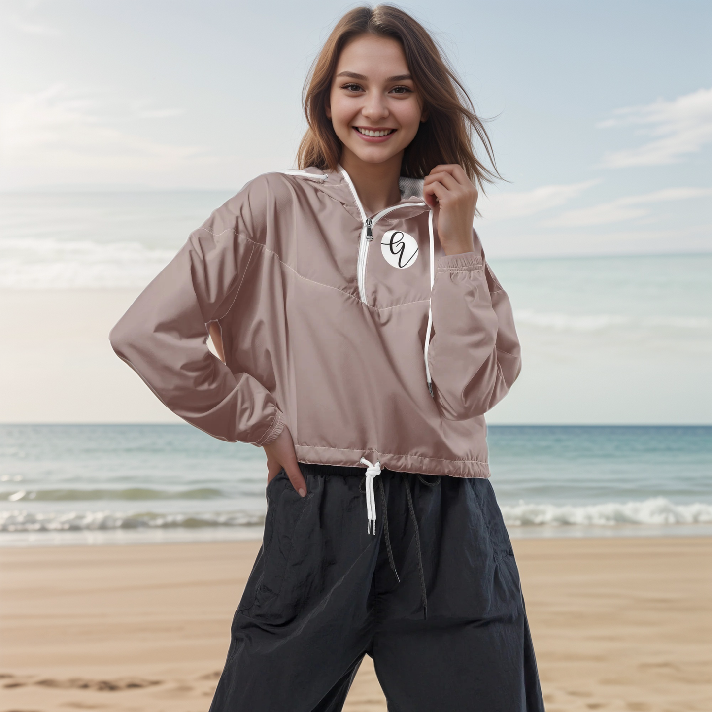 Brown Colored Cropped Windbreaker