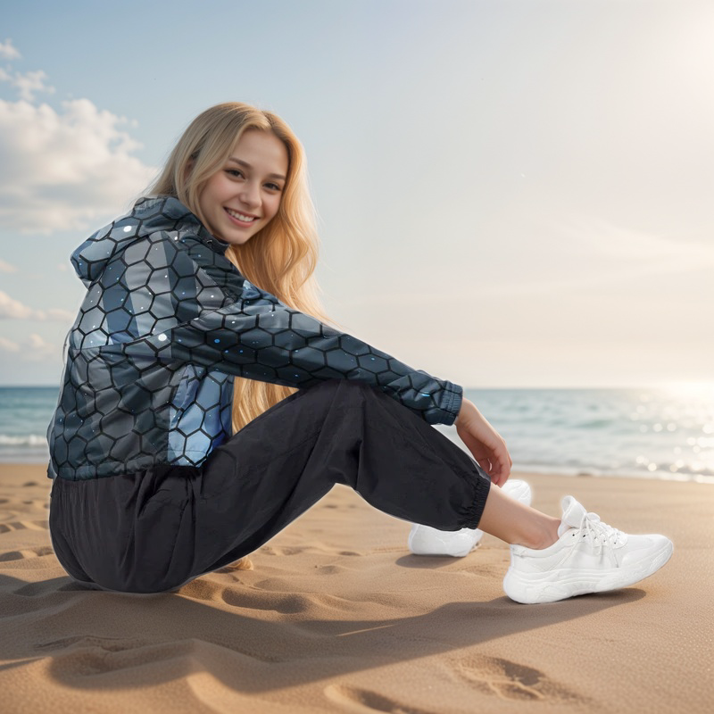 Blue Hexagon cropped windbreaker