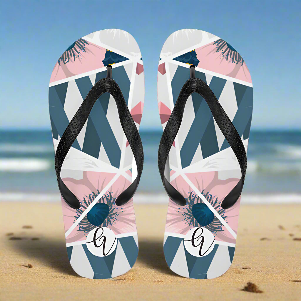 Peach Blue Pattern Flip-Flops