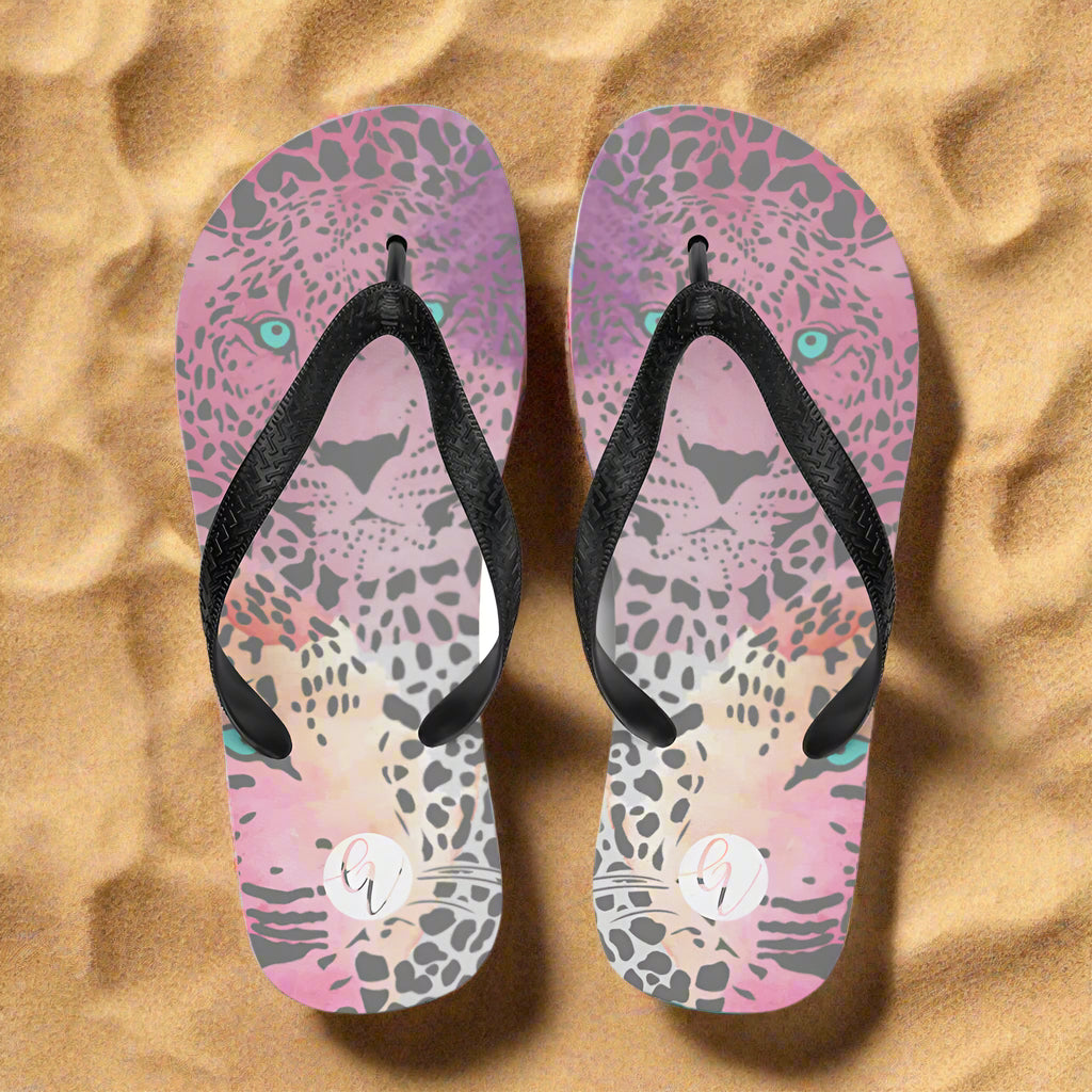 Ombre Black Leopard Print Flip-Flops