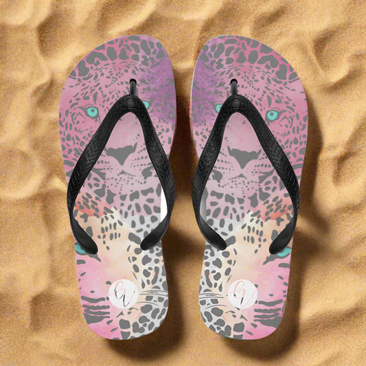 Ombre Black Leopard Print Flip-Flops