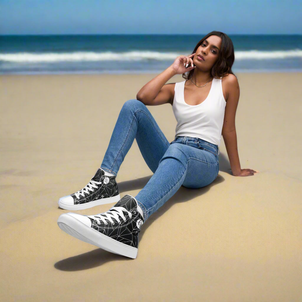 Black and white abstract high top canvas shoes