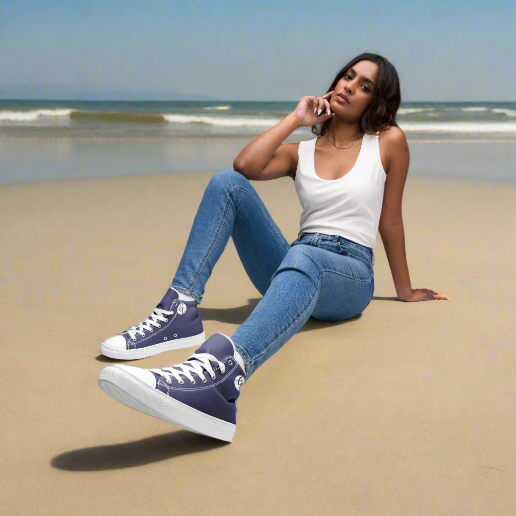 Blue Dark Colored high top canvas shoes