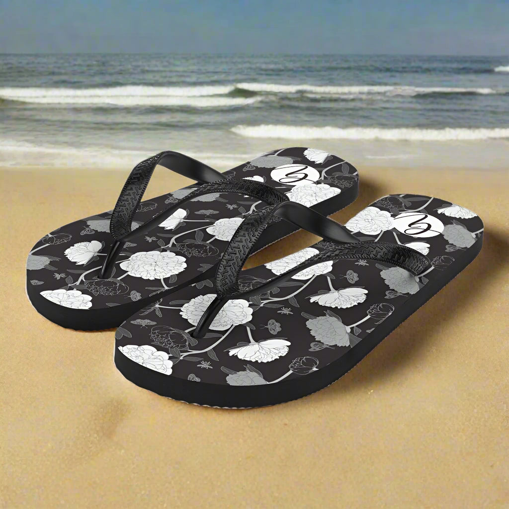 viscose black fabric leaves Flip-Flops