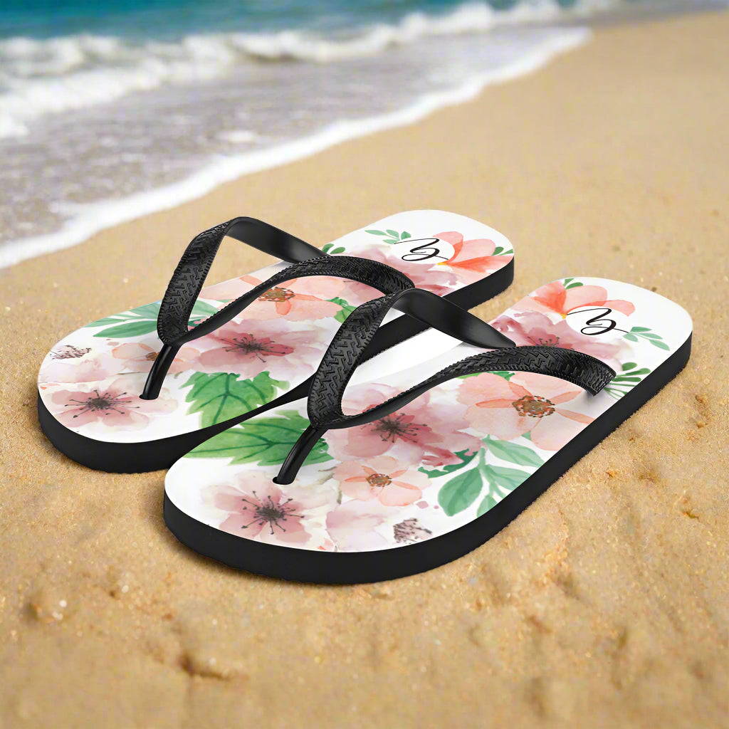 White And Green Flowery Flip-Flops