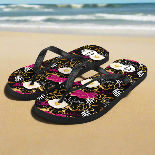Black Timber Floral Flip-Flops