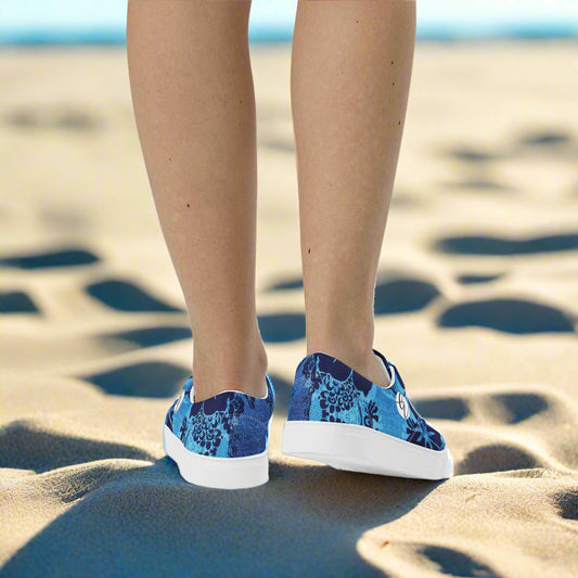 Blue Floral Lace-up Canvas Shoes