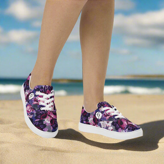 Purple White Flowers Lace-up Canvas Shoes
