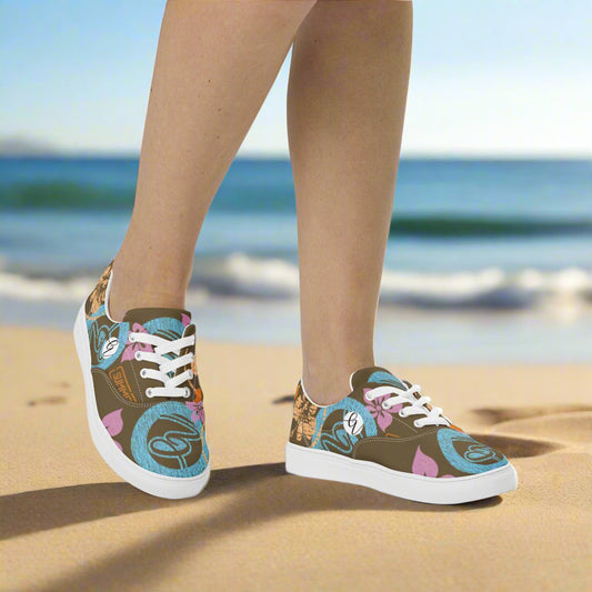 Brown Flowers Lace-up Canvas Shoes