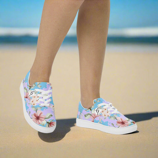 Leaves And Floral Blossom Lace-up Canvas Shoes