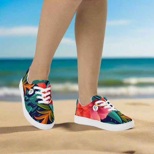 Floral Seamless Pattern Lace-up Canvas Shoes