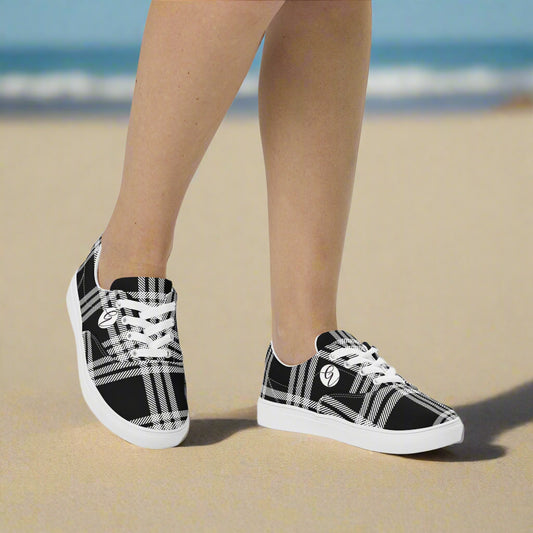 Black Plaid Lace-up Canvas Shoes