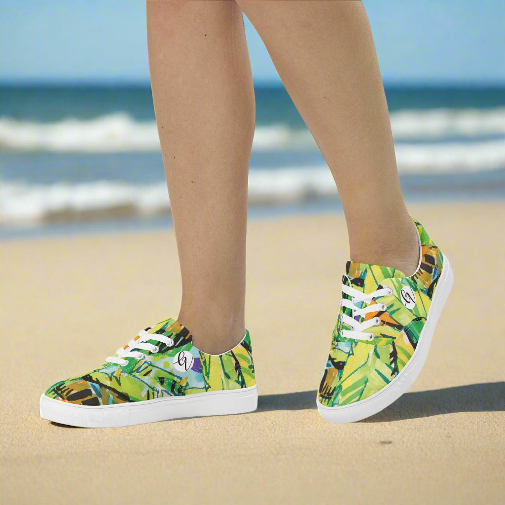 Leaves Floral Lace-up Canvas Shoes