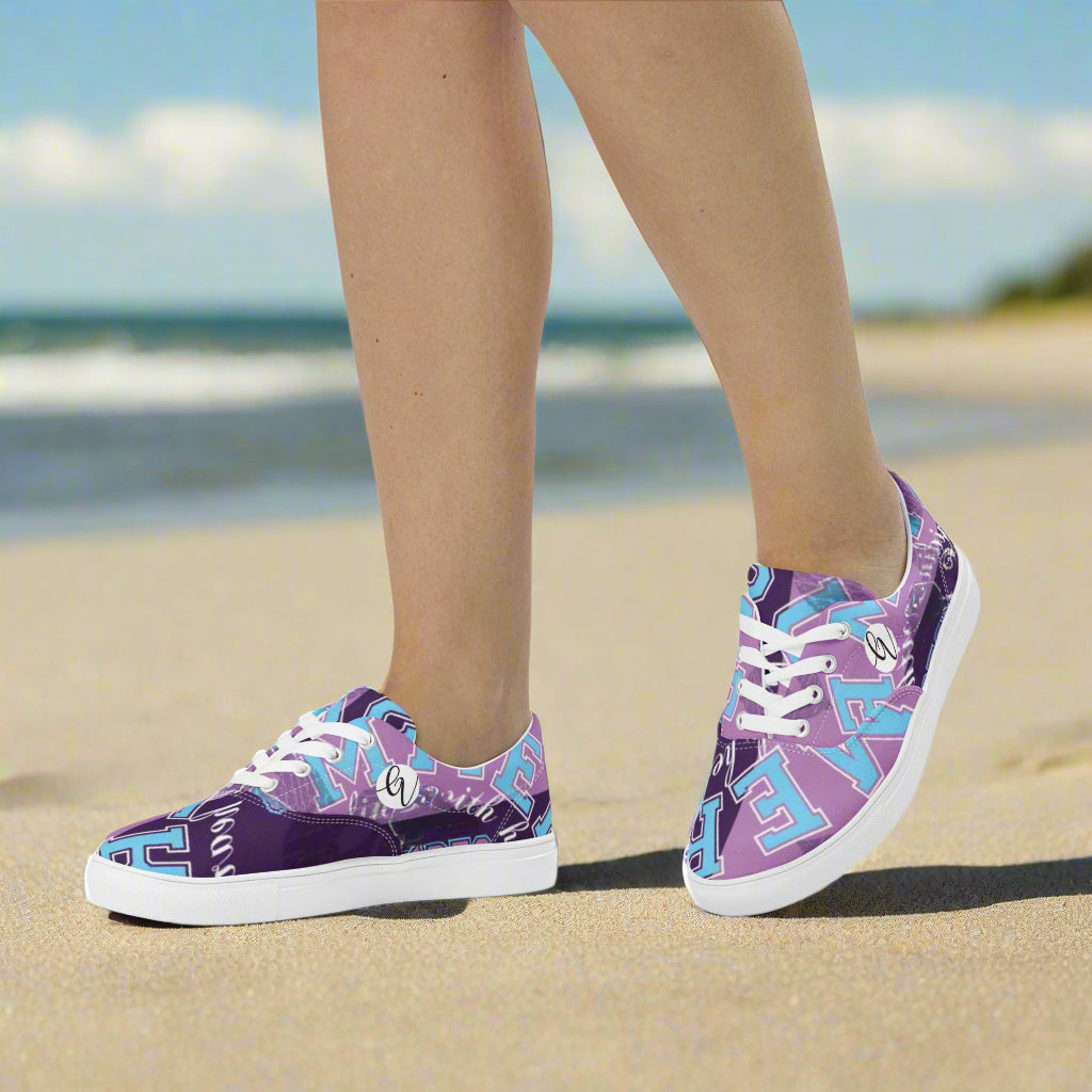 Purple Letters Lace-up Canvas Shoes