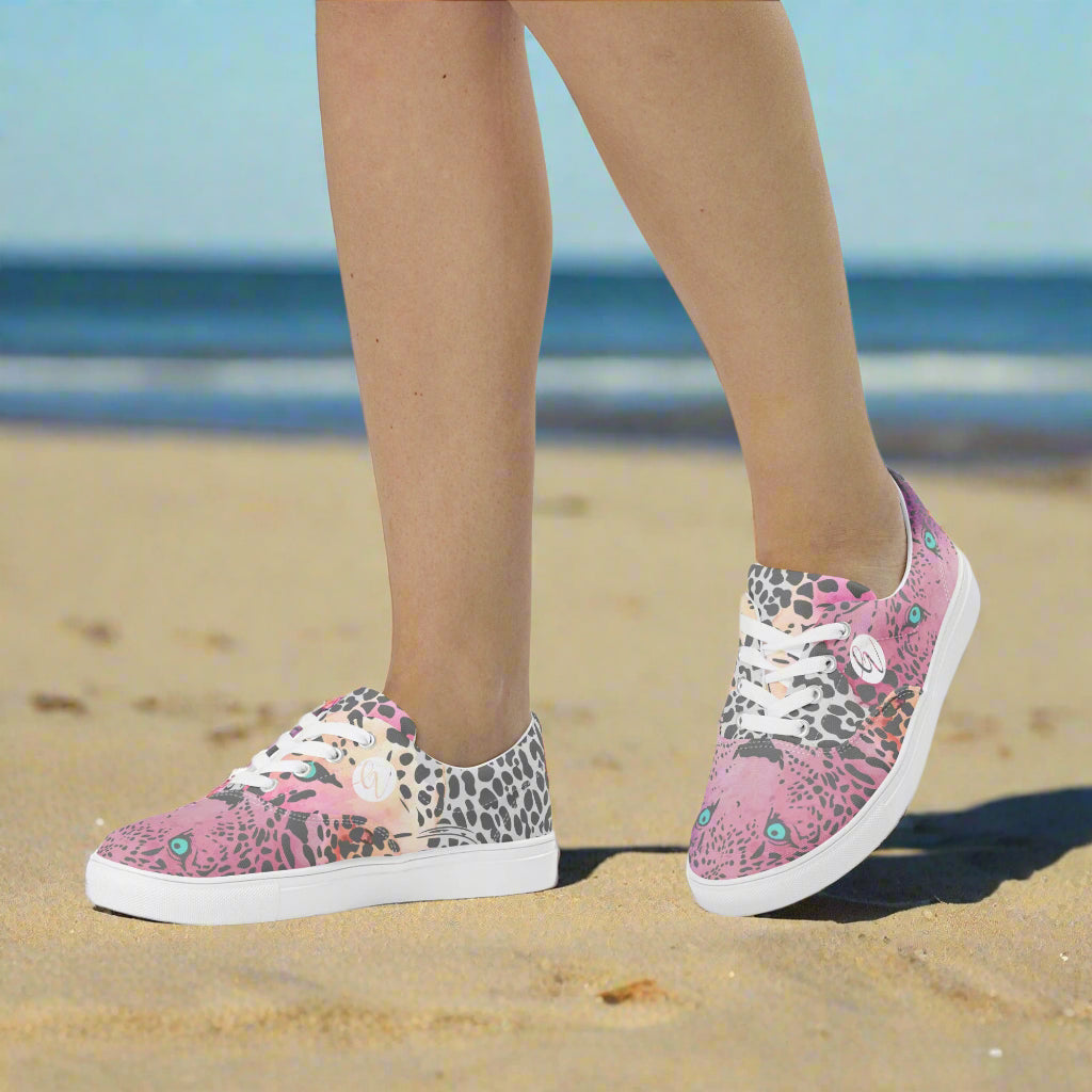 Ombre Black Leopard Print lace-up canvas shoes