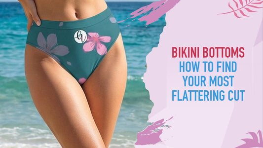 Cherry Blossom print Girlie Vault high-waisted bikini bottom on the shoreline