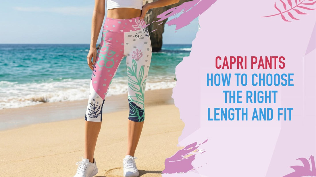 Botanical print Girlie Vault capri leggings shown from the waist down at the shoreline