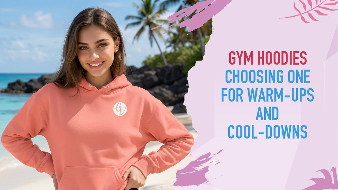Model in a coral Girlie Vault hoodie on the beach