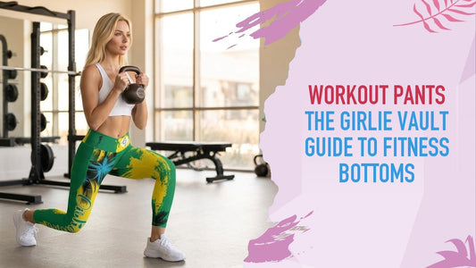 Woman holding a deep lunge with a kettlebell in a gym, in Golden Hour print Girlie Vault crossover leggings