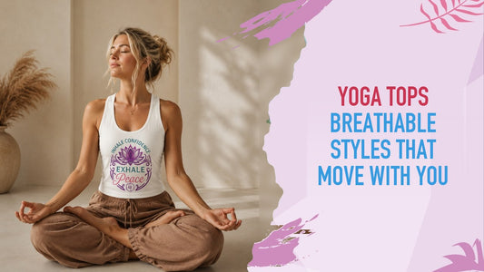 Woman seated in lotus, hands resting open on her knees, in the Inhale Confidence Exhale Peace Girlie Vault tank and loose linen trousers