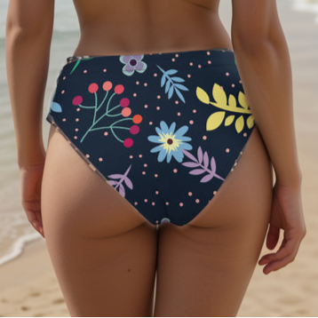Colorful Ditsy high-waisted bikini bottom