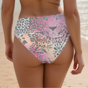 Ombre Black Leopard Print high-waisted bikini bottom