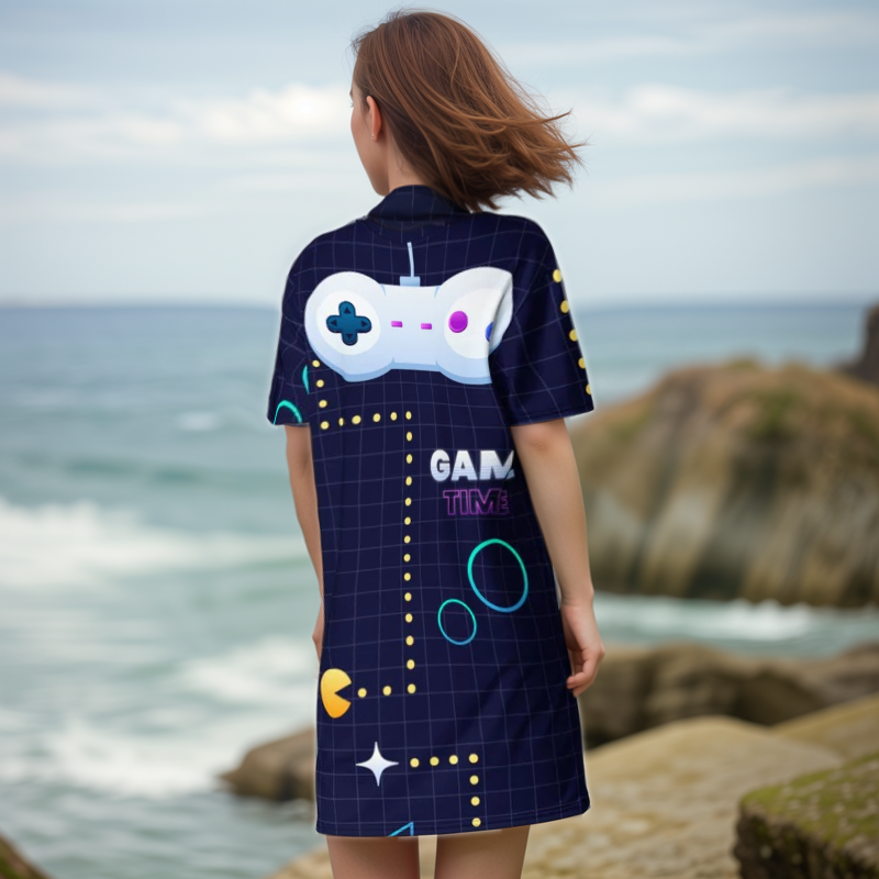 Game Patterned T-shirt Dress
