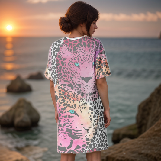 Ombre Black Leopard Print T-shirt Dress