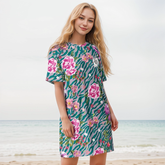 Orchid Floral Pattern T-shirt Dress