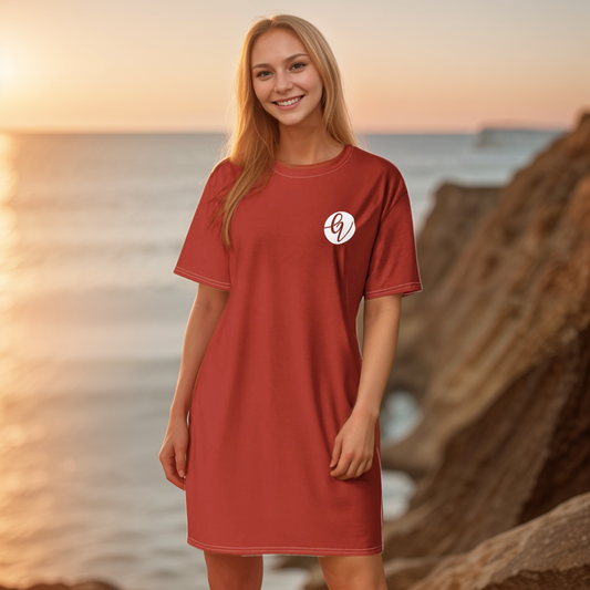 Red Dark Colored T-shirt Dress
