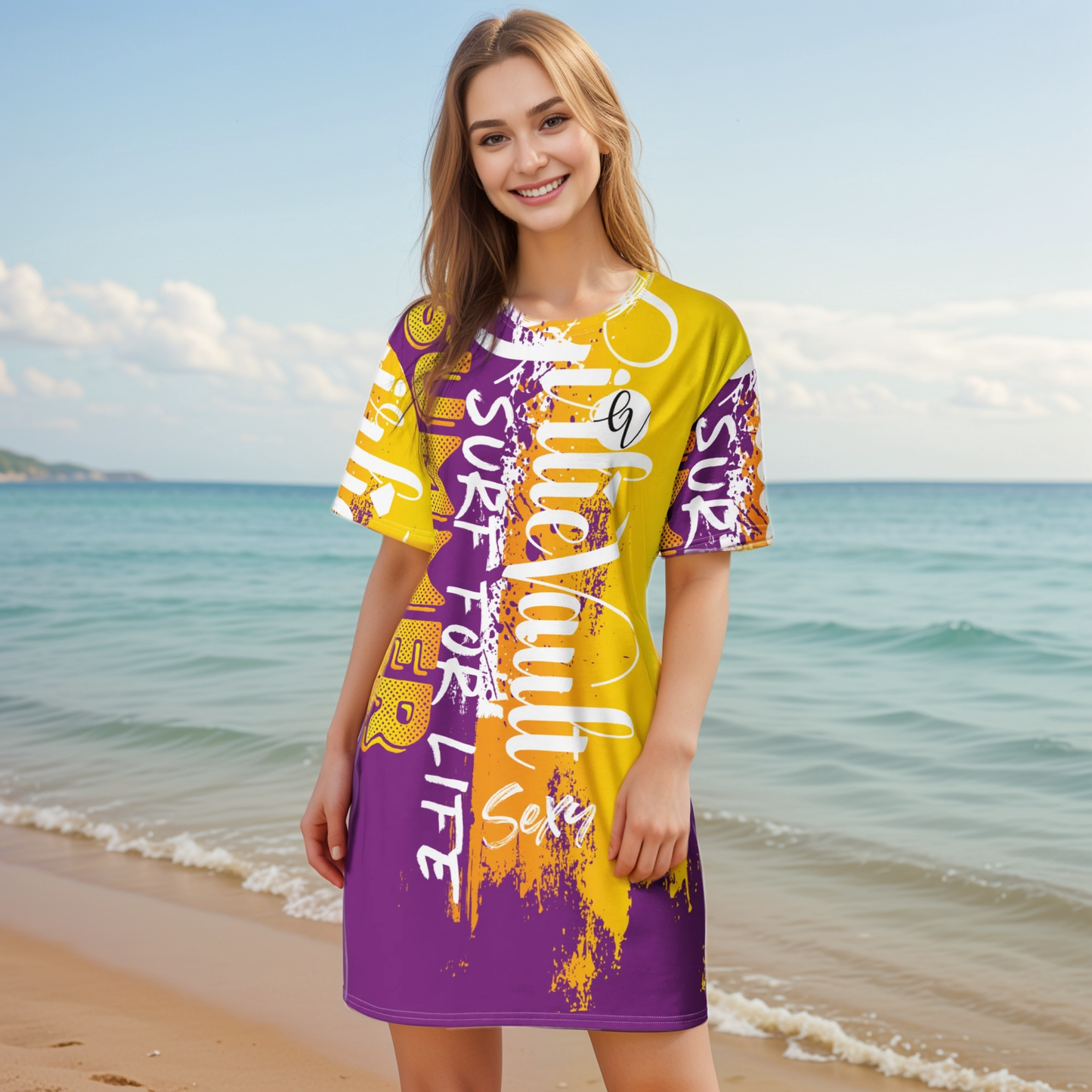 Purple Yellow T-shirt Dress