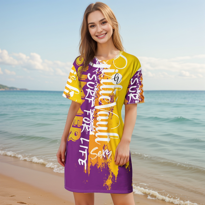 Purple Yellow T-shirt Dress
