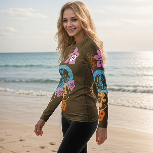 Brown Flowers Rash Guard