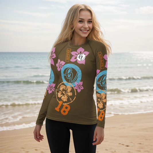 Brown Flowers Rash Guard