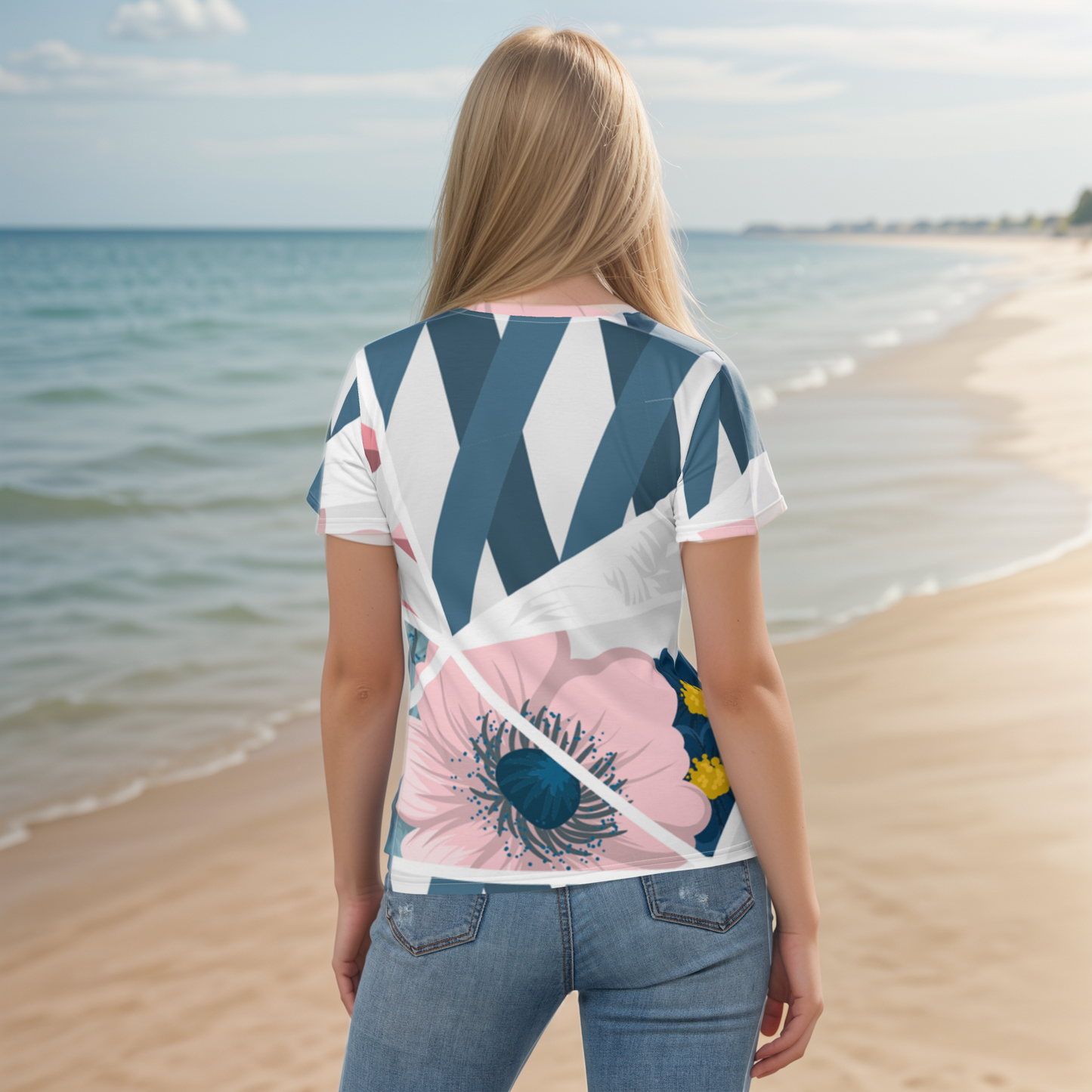 Peach Blue Pattern T-shirt