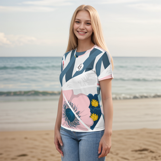 Peach Blue Pattern T-shirt