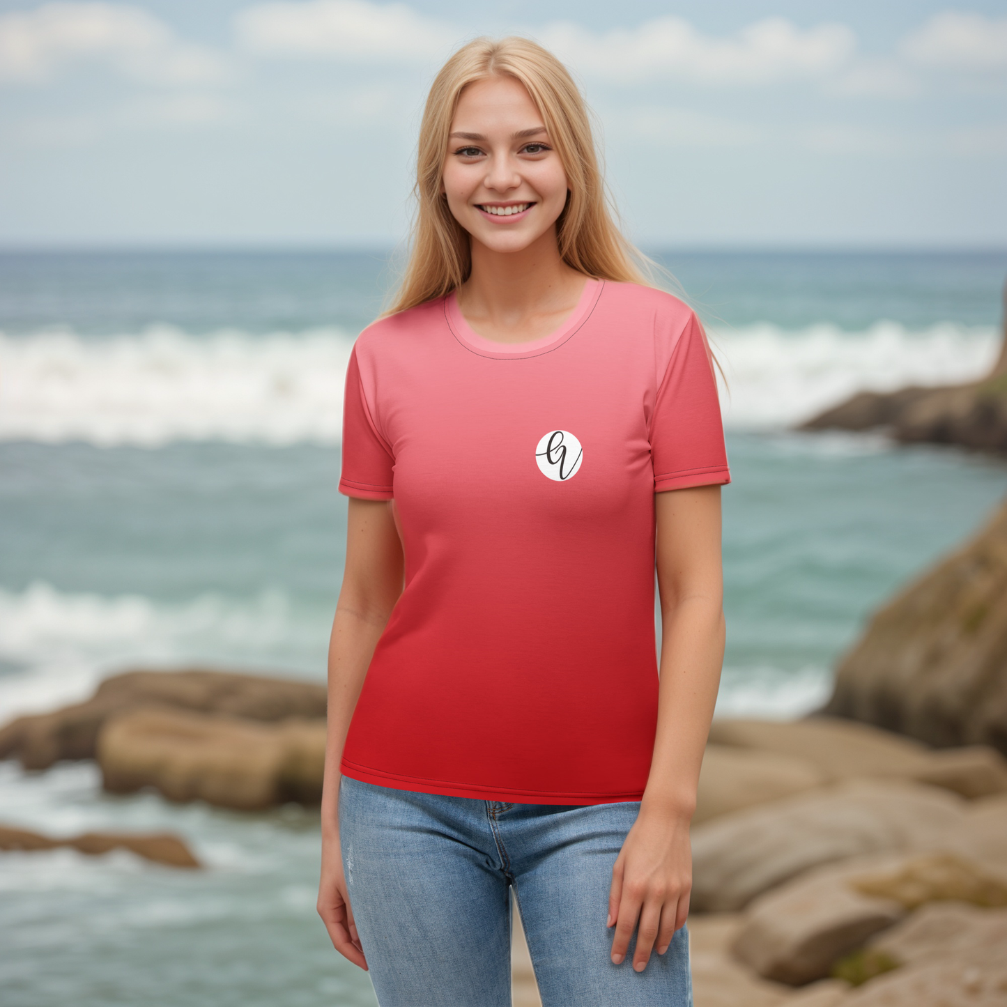 Red In Gradient Colored T-shirt