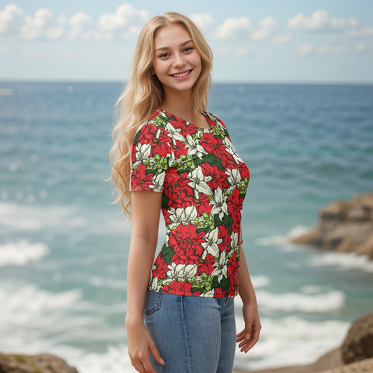 Red Color Floral T-shirt