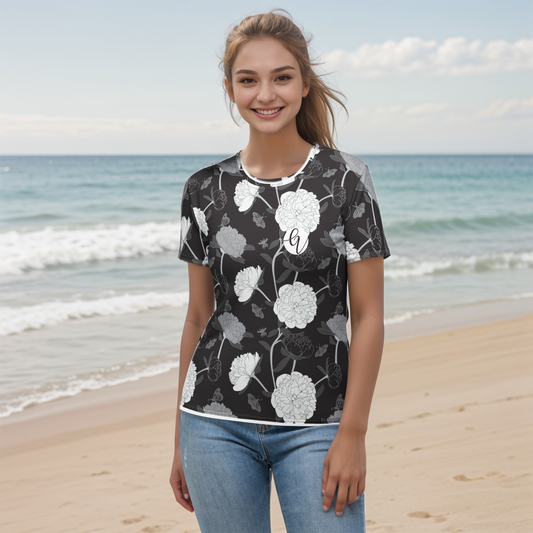 Viscose Black Fabric Leaves T-shirt