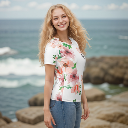 White And Green Flowery T-shirt