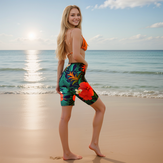 Floral Seamless Pattern Biker Shorts