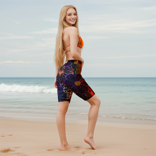 Navy Floral Biker Shorts