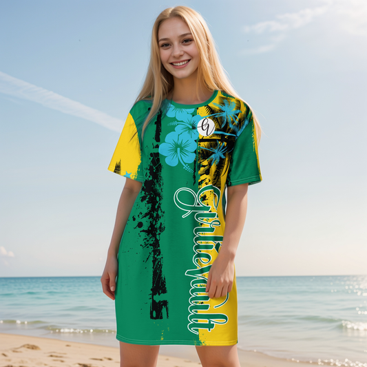 Girlie Vault Green -Yellow T-shirt dress