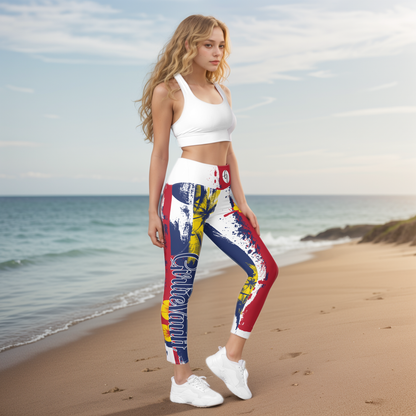 GirlieVault Blue Red Leggings with pockets