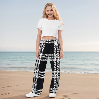 Black plaid Wide Leg Pants