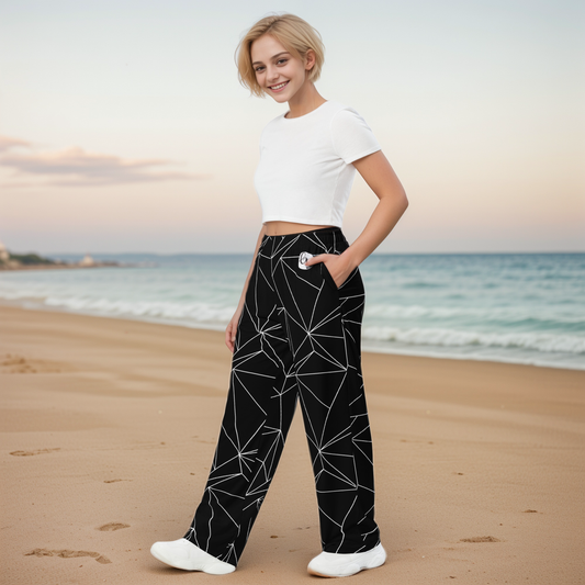 Black And White Abstract Wide Leg Pants
