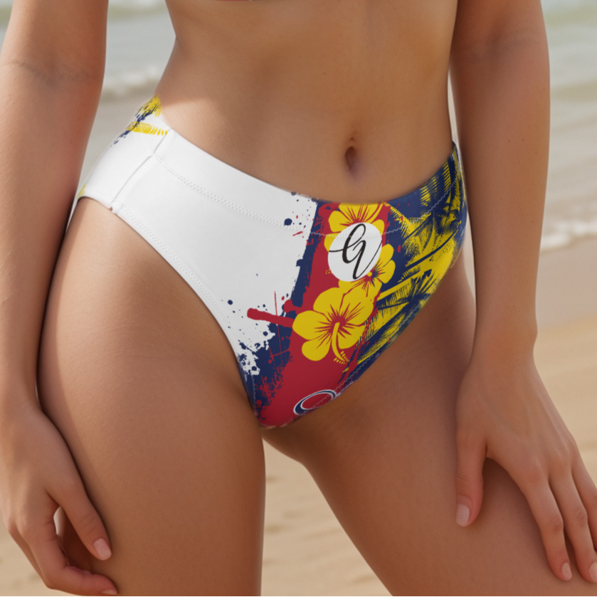 GirlieVault Blue Red high-waisted bikini bottom