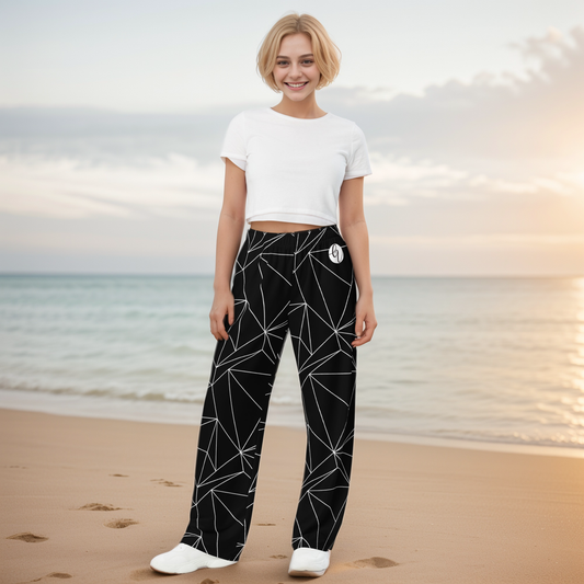 Black And White Abstract Wide Leg Pants