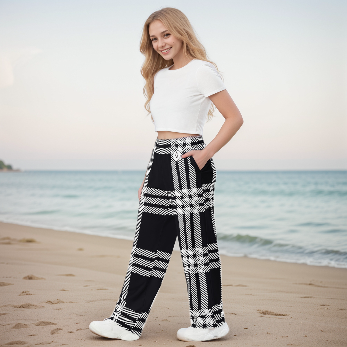 Black plaid Wide Leg Pants