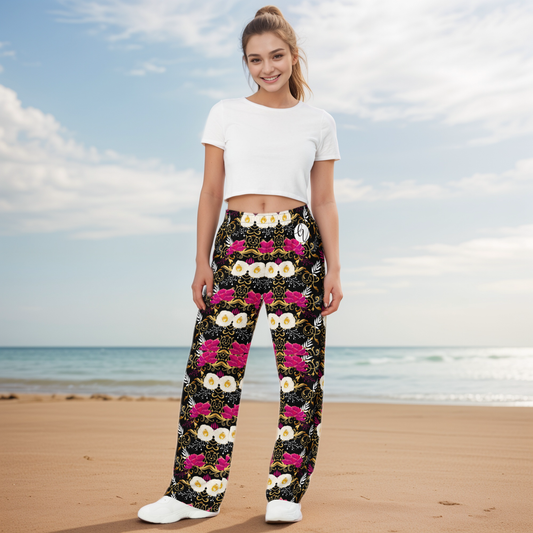 Black Timber Floral Wide Leg Pants